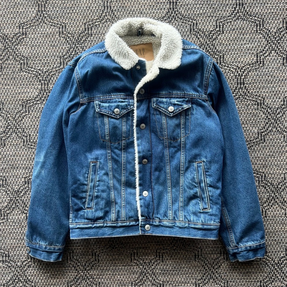 Gap Denim Jacket Men XS Blue Sherpa Lined Trucker Cotton Rugged Western Outdoors